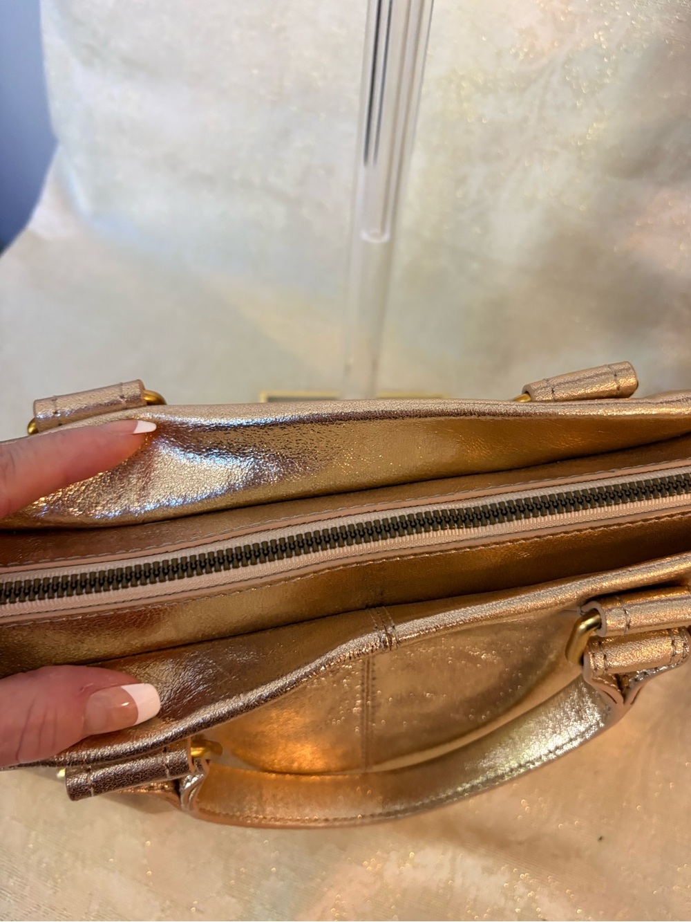 American Leather Co. Metallic Gold Leather Satchel with Shoulder Strap - Picture 8 of 16
